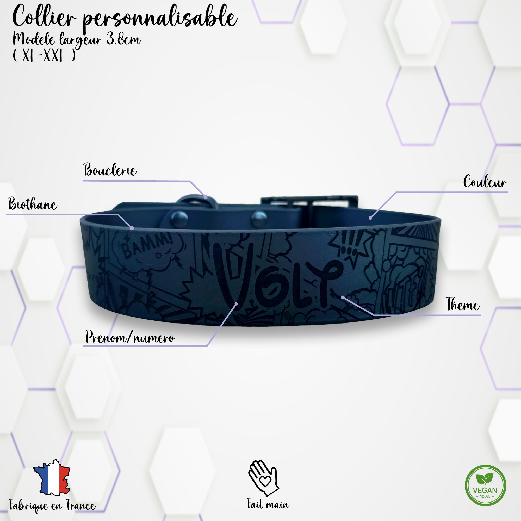 Collier personnalisable 3.8cm Biothane